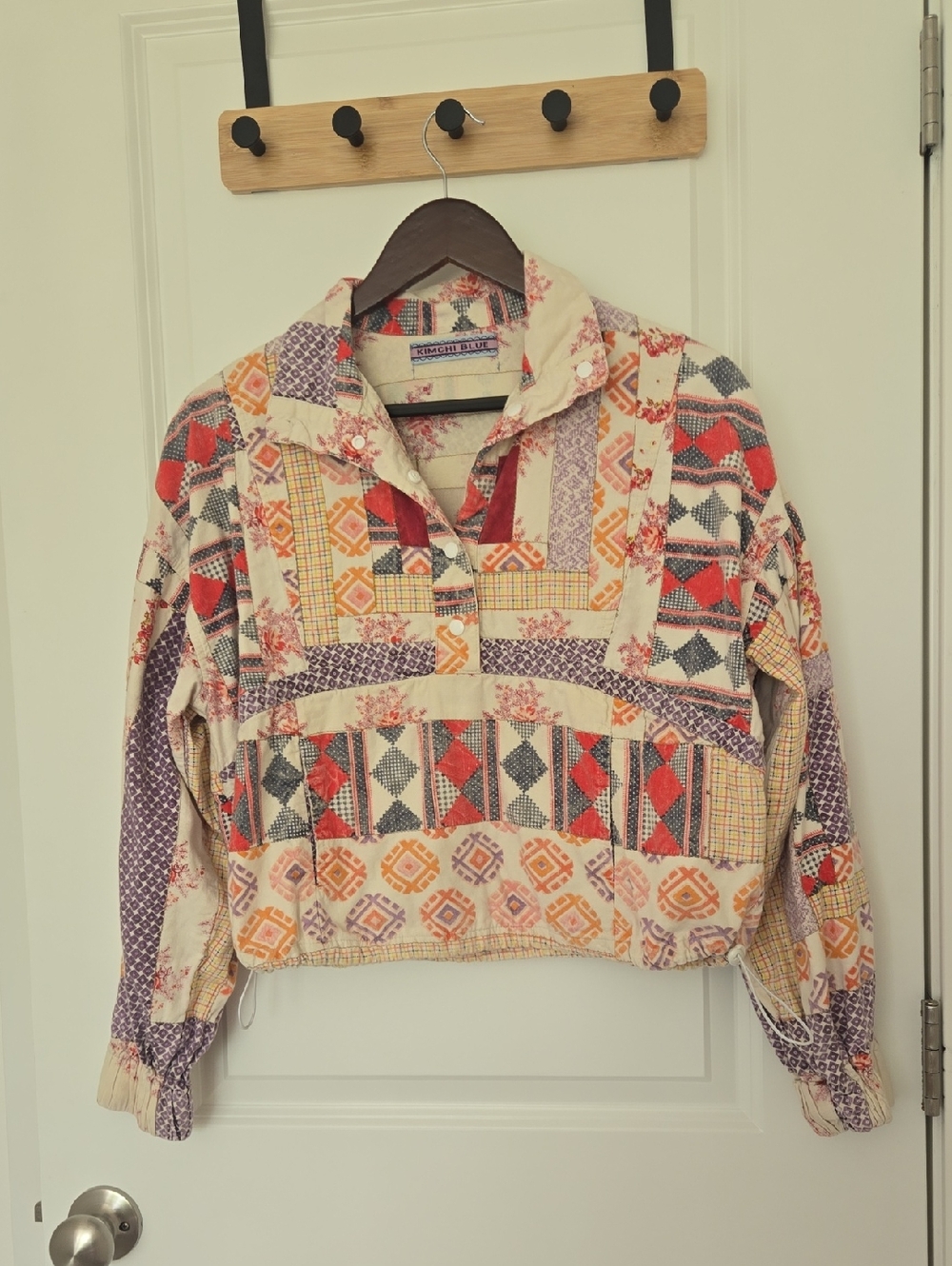 Kimchi Blue Patchwork Print cropped  Shirt Sz S